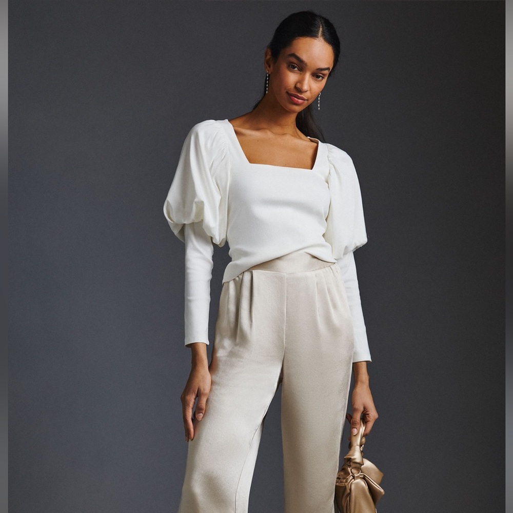 Anthropologie Maeve Cream Puff Sleeve Square Neck Blouse NWT Size 1X Victorian